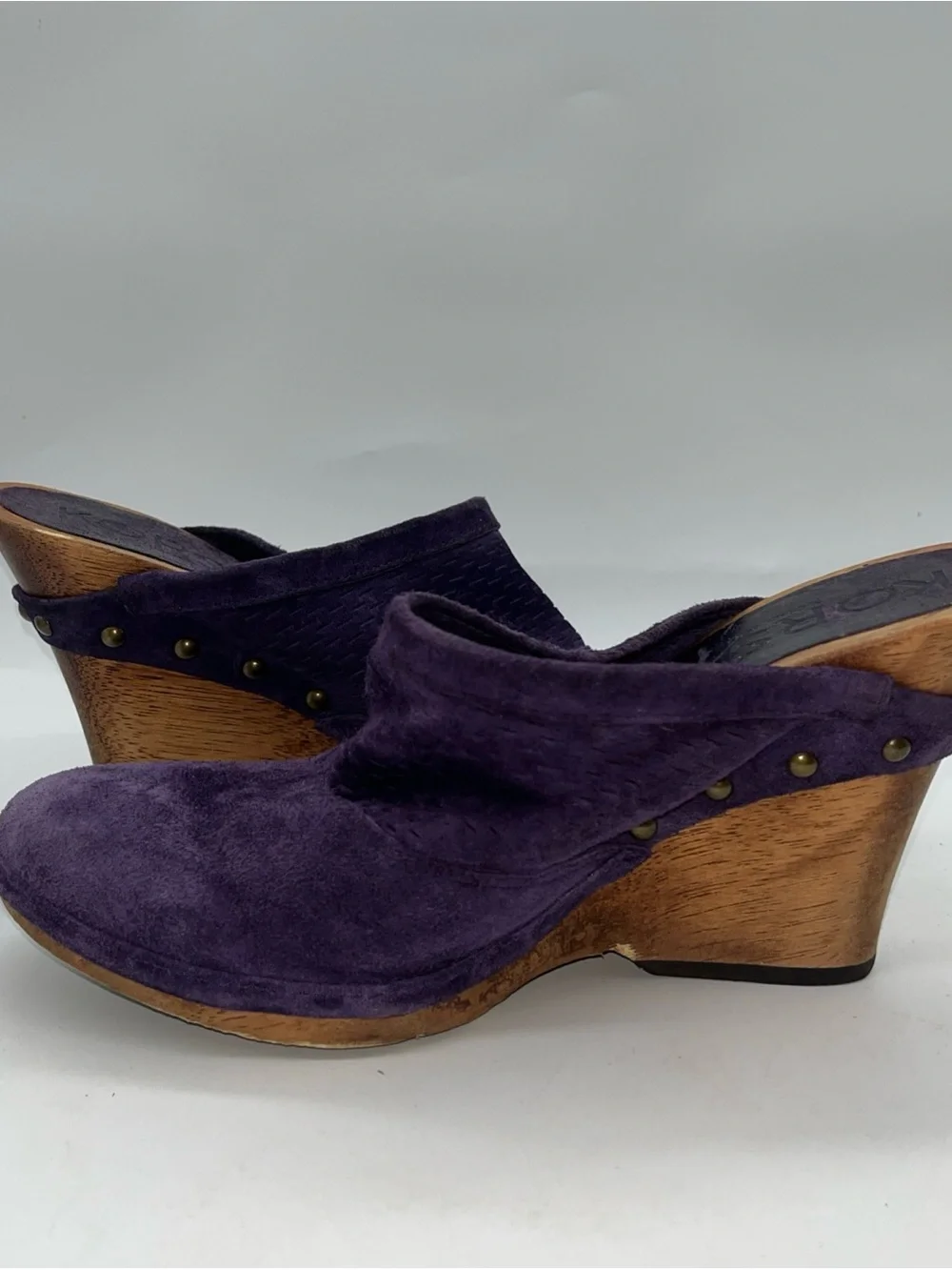 Women’s Michael Kors Purple Wedge Wood Clogs Sz 7.5